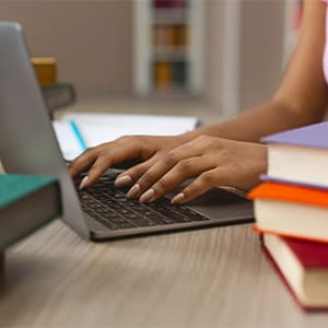 Student working on her laptop