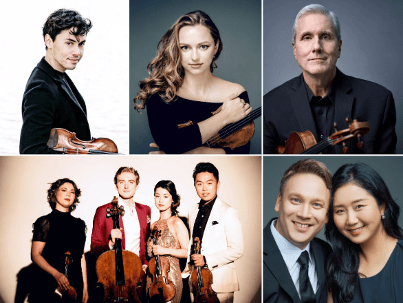 A photo collage of three performers for 200 Years of Joy.