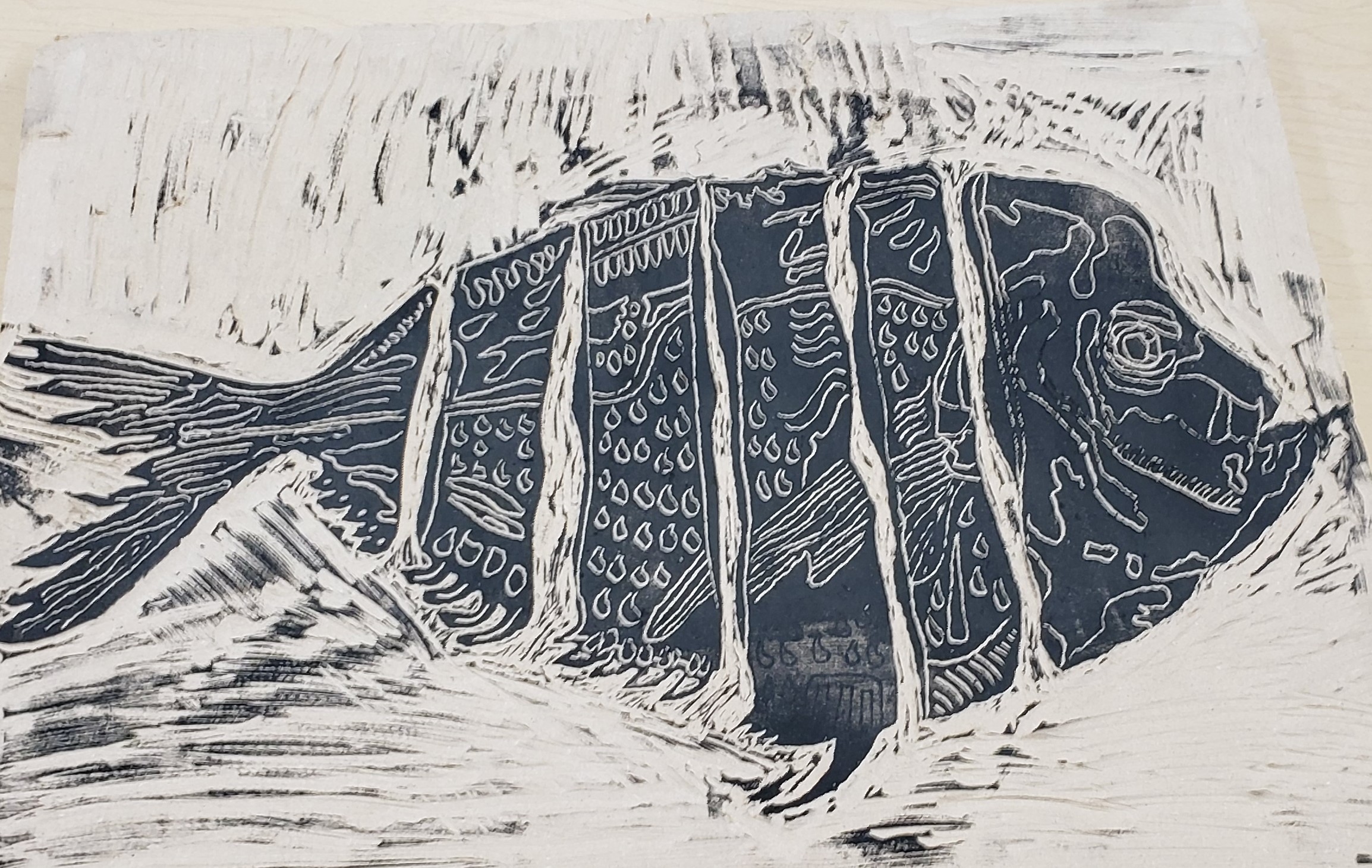 Stamp print of a detailed fish