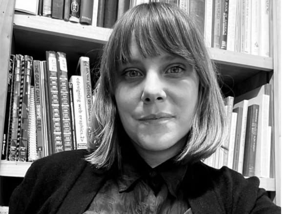 black and white photo of meg pohlod