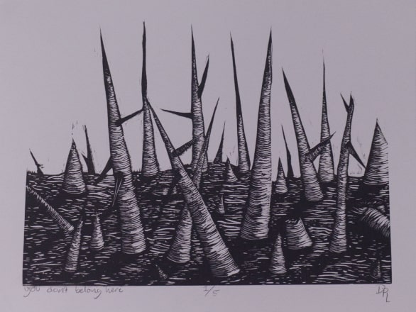 black and white sketch of spikes