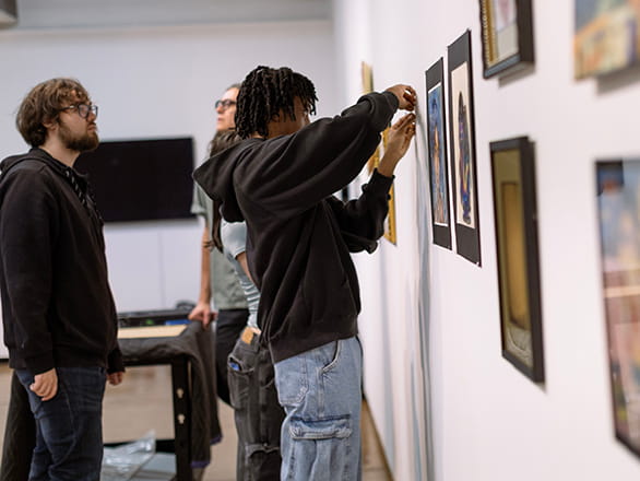 students working in art classroom