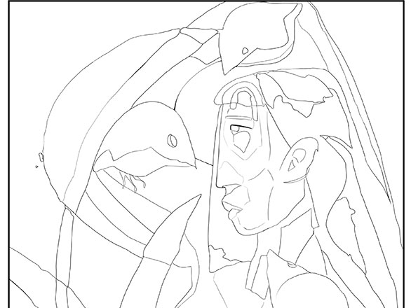 Sheppard's "Untitled" artwork outline of woman and bird
