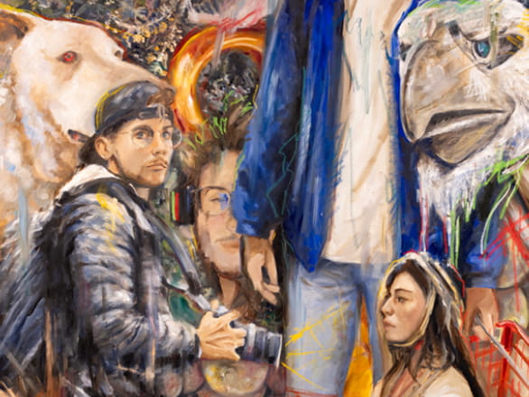 people standing in art gallery
