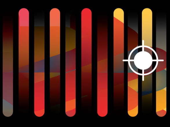 digital artwork with red, orange and purple background with white site scope on right side