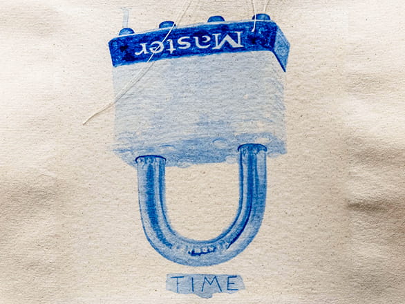 blue screen with text art exhibit