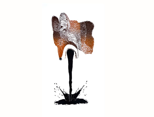 digital art of fox expelling black ink