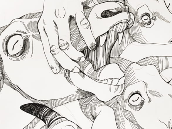 black and white sketch of goat head