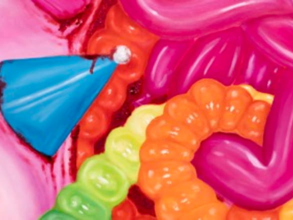 digital artwork of blue party hat and balloons