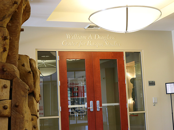 Doors and statue leading up to Center for Basque Studies