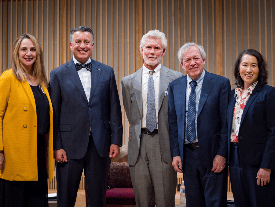 From left to right: Dean Isabelli, President Sandoval, Executive Director Rick Trachock, Constituional Law Speaker Erwin Chemerinsky and William S. Boyd School of Law Dean, Leah Chan Grinvald.