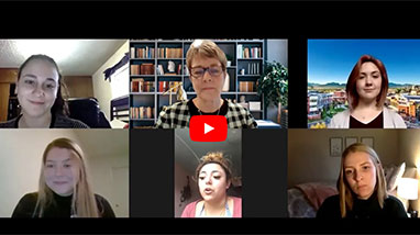 Student Senators on Zoom screen with Dean Debra Moddelmog