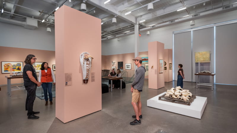 people looking at exhibit in museum