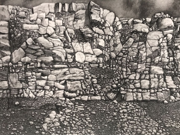 Pentagon Quarry, Indiana, 2019; charcoal and limestone powder on paper; 48 inches x 60 inches 