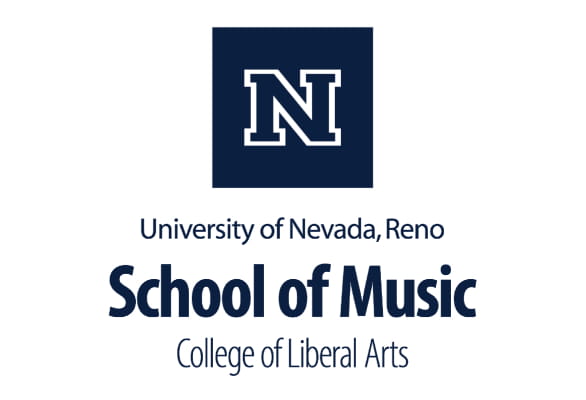 stacked logo with blue block "N" and the text "University of Nevada, Reno", "School of Music", and "College of Liberal Arts" underneath