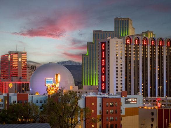 view of city of reno at sunset