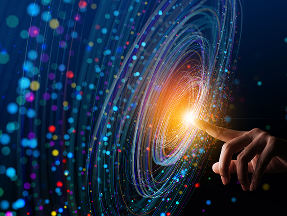 Big data abstract visual concept with human hand at the center