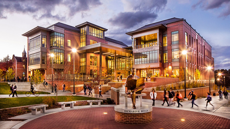 Pennington Student Achievement Center in the evening