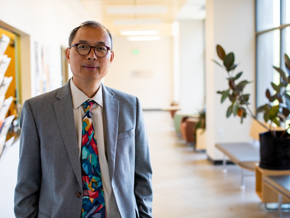 Department Chair Tin-Yau Tam in the Math Department office hallway.