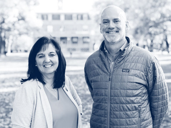 Photo of Donna Knotek and Leigh Fitzpatrick on The Quad.