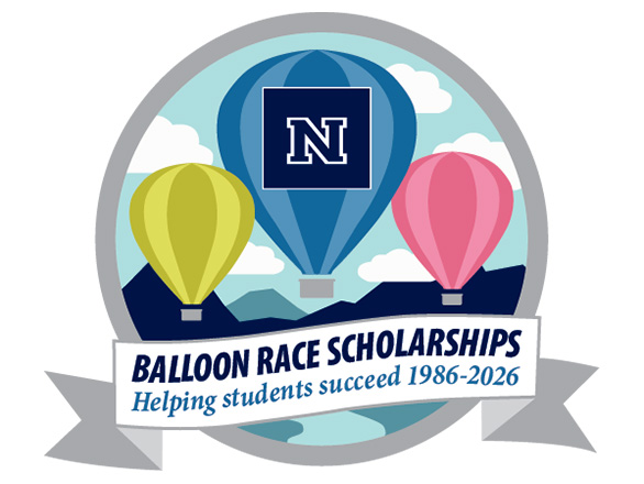 2026 Balloon Race pin with three hot air balloons and text that reads scholarships helping students succeed 1986-2026