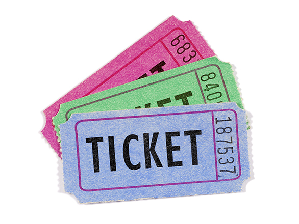 Three colored raffle tickets