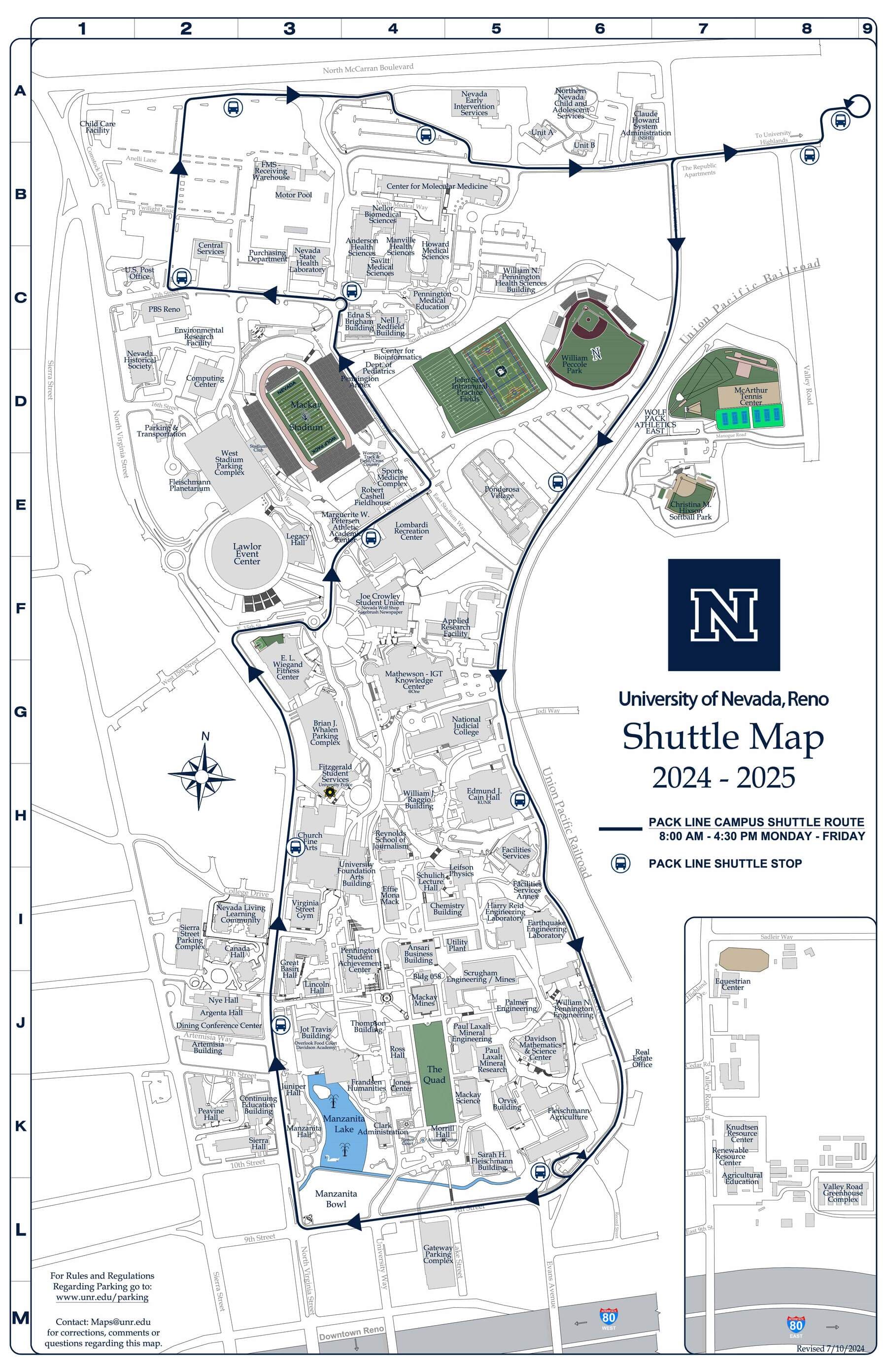 PACKTransit and Wolf Pack Tower Shuttle Route Map