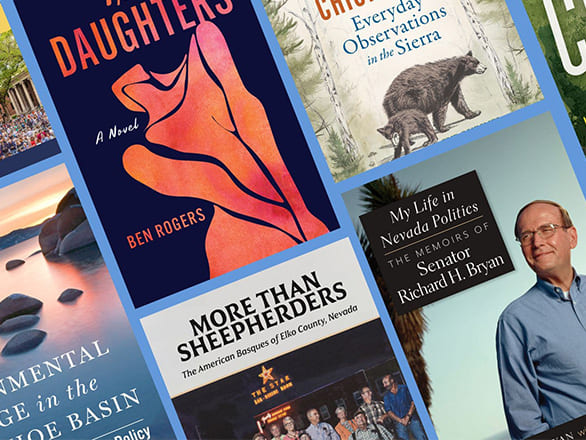 Cover of the novel 'The Daughters' by Ben Rogers. The background is a deep navy blue. The title 'The Daughters' is prominently displayed at the top in large, bold, orange letters. Below it, the subtitle 'A Novel' appears in smaller white text. At the bottom, the author's name, Ben Rogers, is written in orange. The central artwork features two abstract, intertwined human-like figures in shades of orange and pink with black outlines.