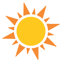 Simple graphic of a bright yellow sun with rays radiating outward from a central circle.