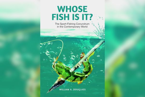 Book cover titled "Whose Fish Is It?" shows a vivid underwater scene with a hooked fish against a turquoise water background, emitting a dynamic, engaging tone.