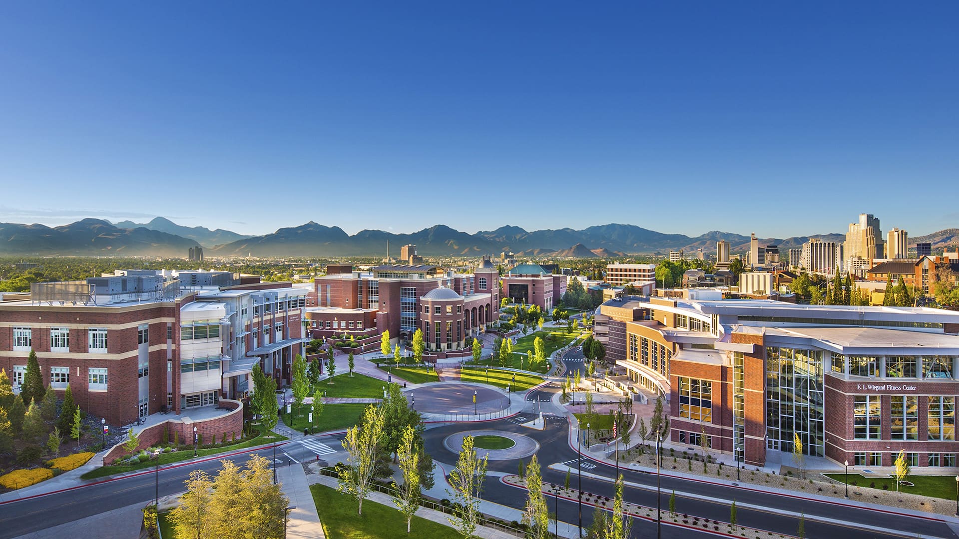 View of campus with downtown Reno in the background