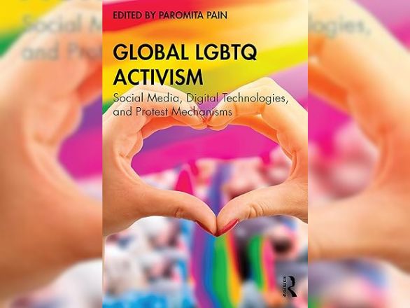 A book cover illustrating global LGBT activism, with vibrant colors and symbols that represent diversity and inclusivity.