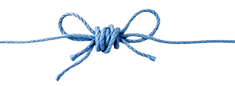 A ball of blue yarn tied into a knot.