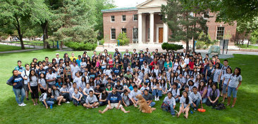 The Dean's Future Scholars gather for a group photo on the Quad