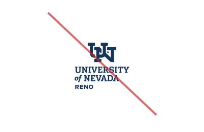 A University of Nevada, Reno with the wordmark aligned incorrectly to the left. A red line is through the image.