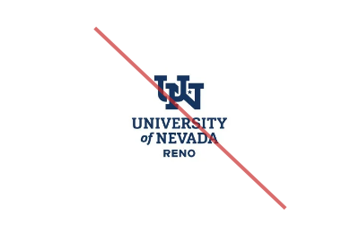 A University of Nevada, Reno logo with the name alignment moved and a red line through it.