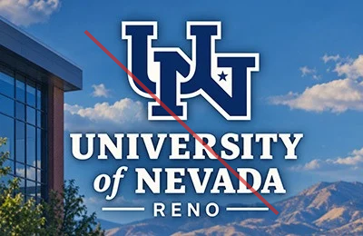 A University of Nevada, Reno logo over an AI-generated background. A red line is through the image.
