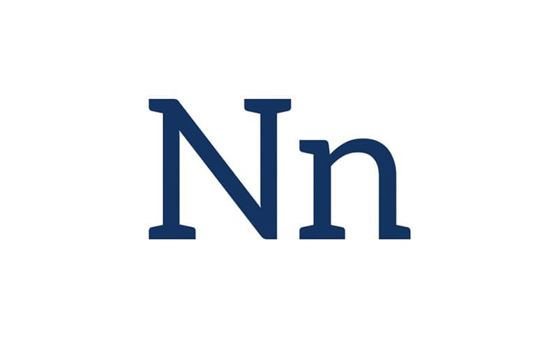 Uppercase and lowercase letter N typographic specimen in the Aleo slab-serif font rendered in light Nevada Silver on white.
