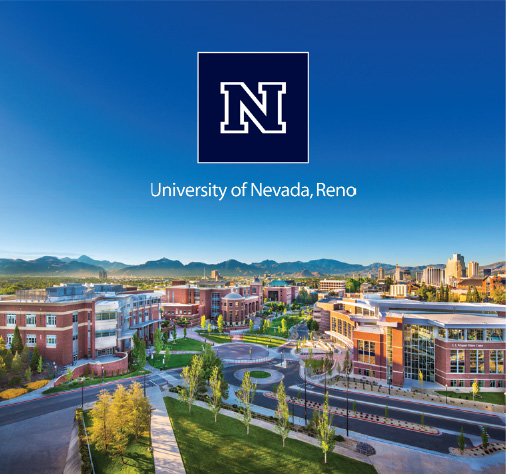 Reversed university logo over background campus