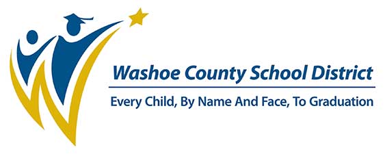 Washoe County School District (WCSD) logo, additional text reads Every Child, By Name and Face, To Graduation