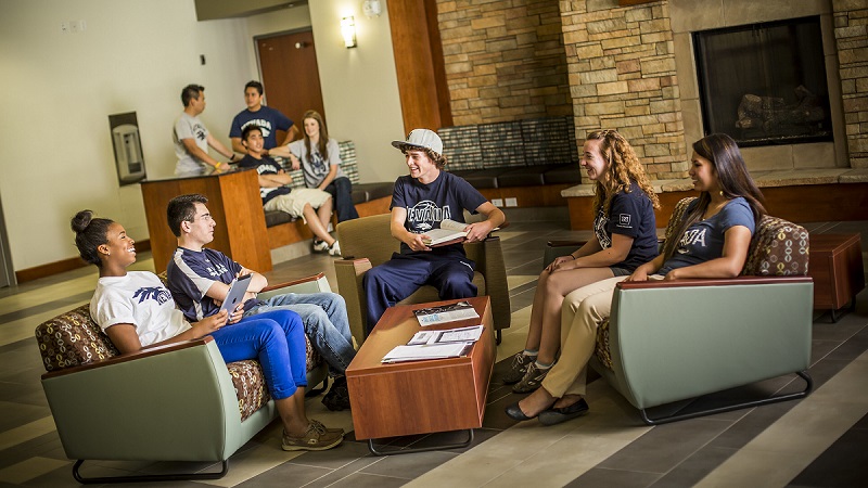 Students meeting in a common area