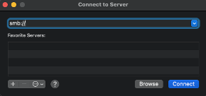 A screenshot of the Finder Connect to Server interface, described in the caption below.