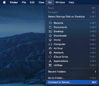 A screenshot of the Finder menu bar, described in the caption below.