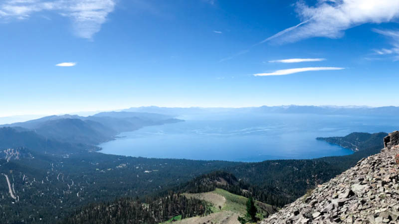 A panoramic view of Lake Tahoe.