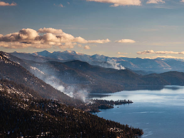 A scenic image of a controlled burn on the east shores of Lake Tahoe.