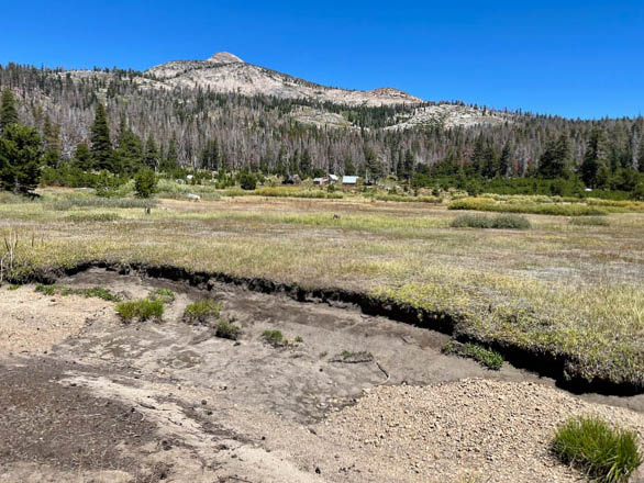A meadow in front of a mountain in the Lake Tahoe Basin.