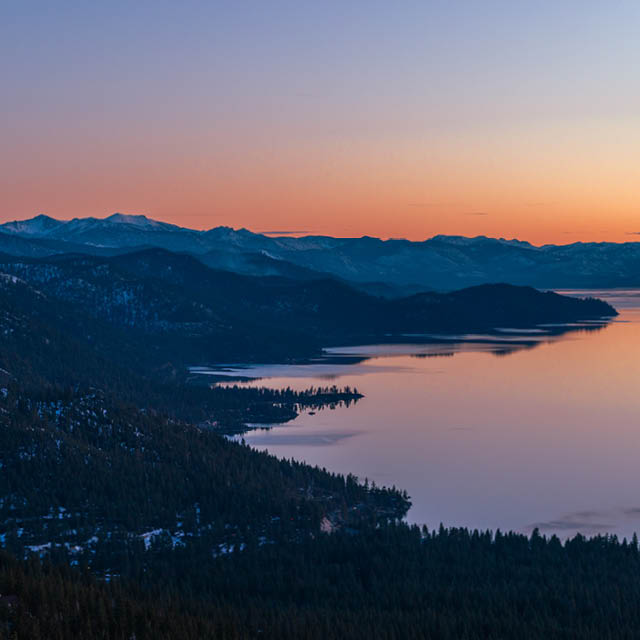 Sunset over the west shore of Lake Tahoe