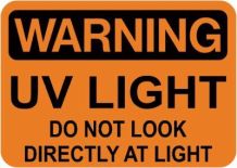 A warning sign indicating the danger of looking directly into an ultraviolet light source