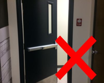 A fire door which has been incorrectly left open