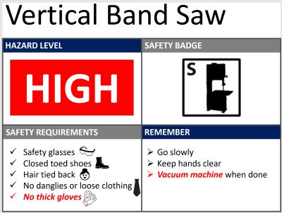 An example of a vertical band saw safety sheet